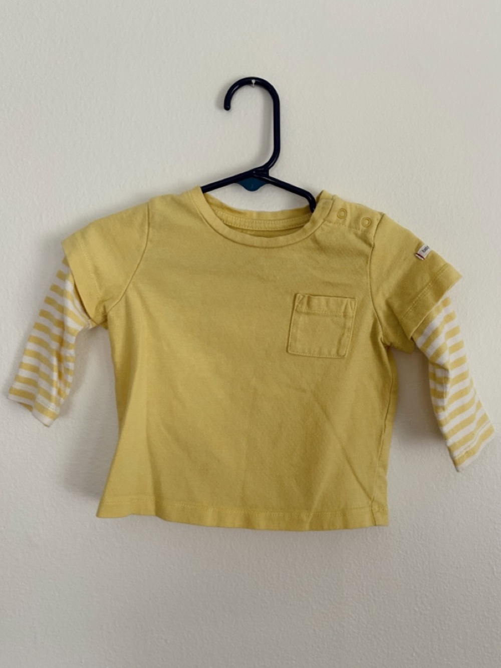 GAP Yellow Layered-Look Long Sleeve Tee with Striped Sleeves
